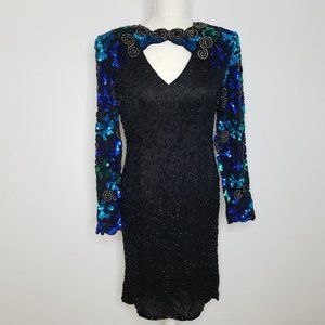 NWT Vintage Scala 100% Silk Beaded Cocktail Dress Gantos